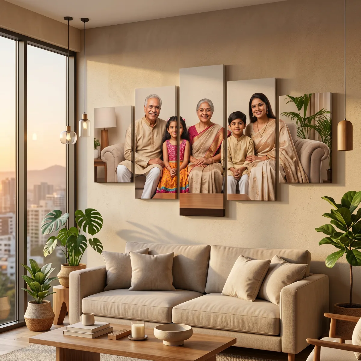 5 panel canvas feature wall inspiration | PrintPosters.in
