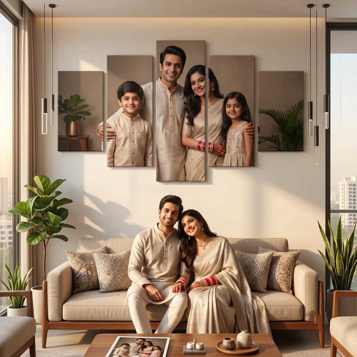 Multi-panel canvas art above headboard | PrintPosters.in
