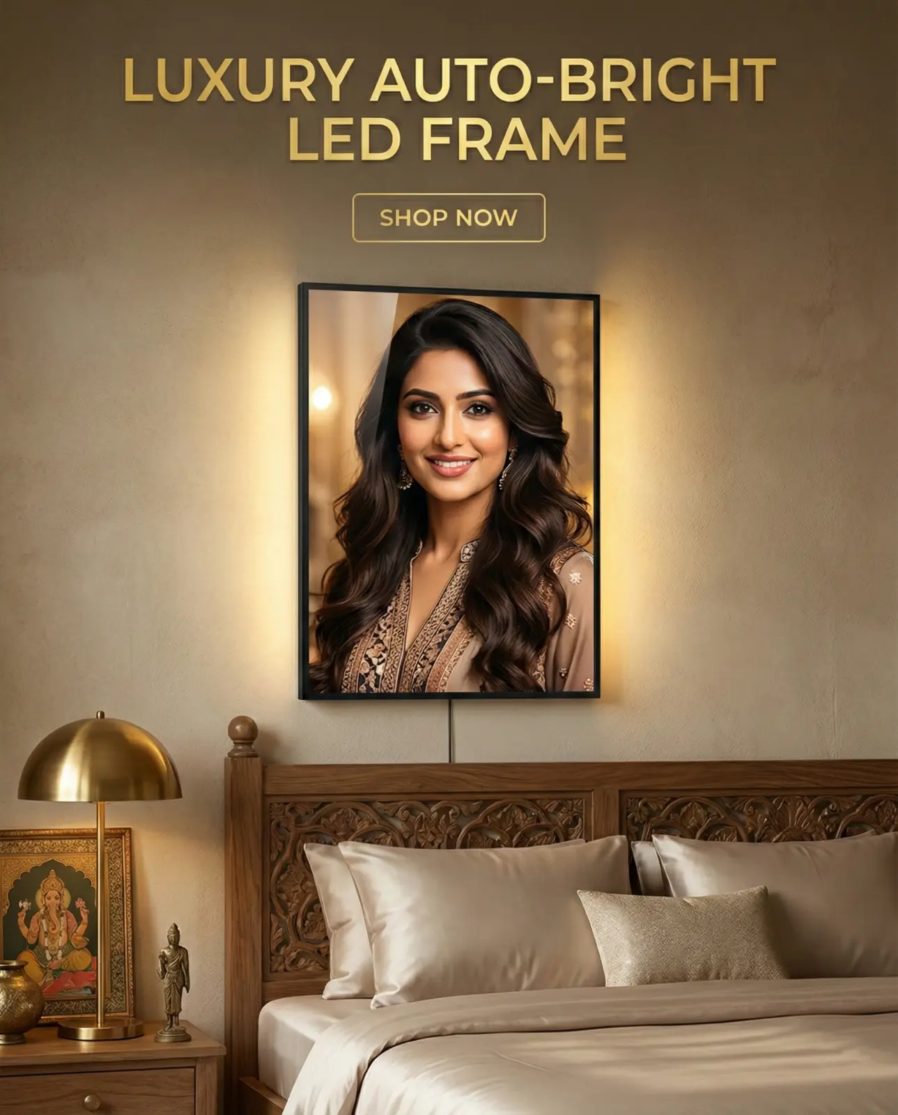 Bedroom LED frame wall installation | PrintPosters.in